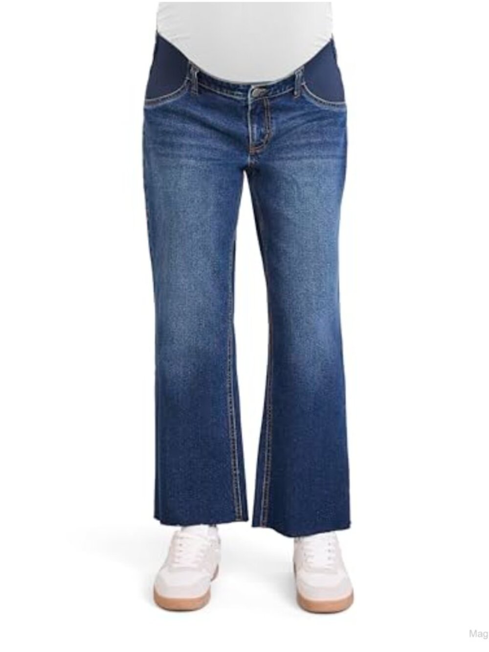 Maternity Wide Leg Ankle Jeans Cropped Pull On 27" Inseam Stretch